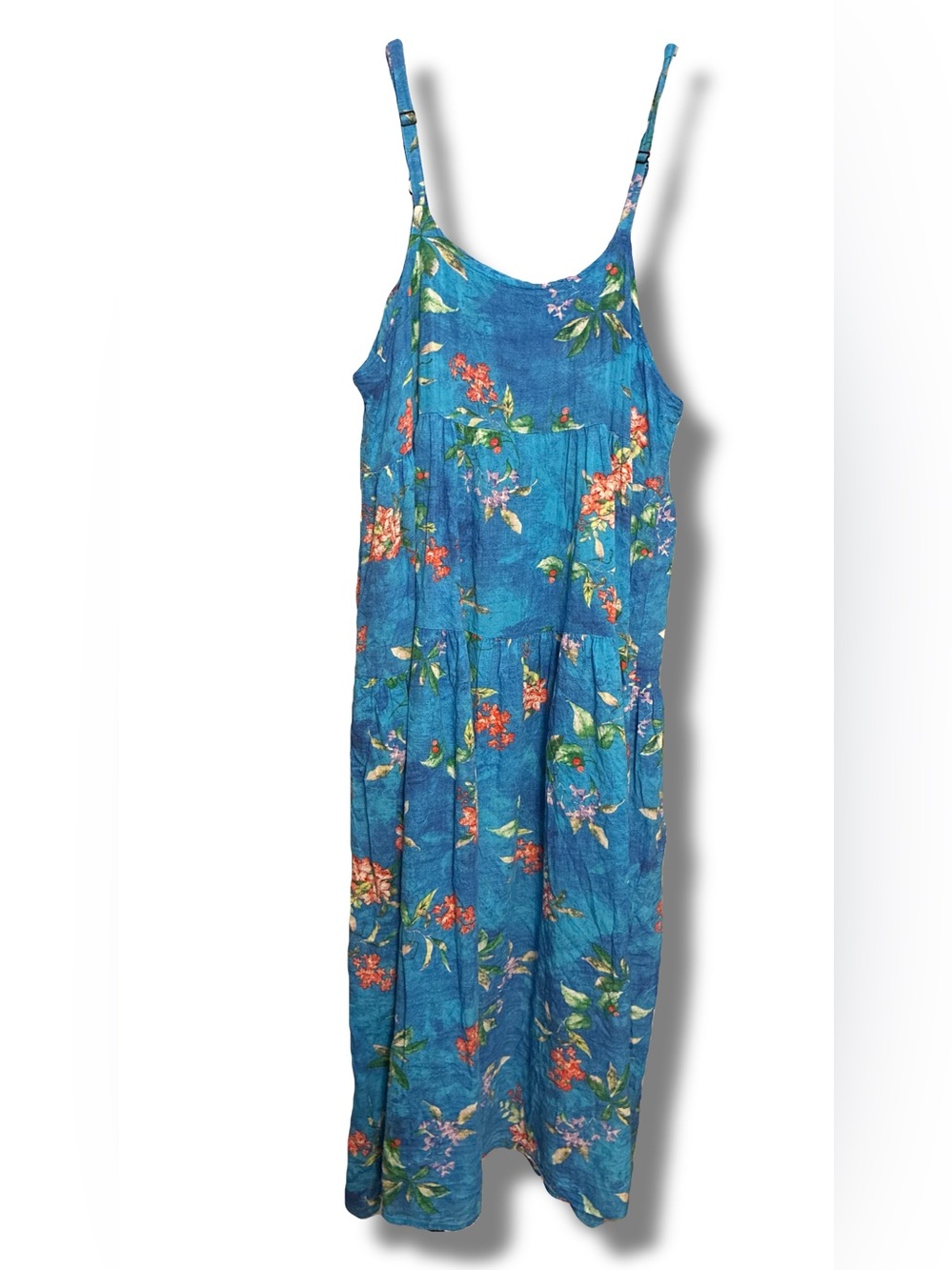 Yesno Blue Floral Spaghetti Strap Cotton Maxi Dress Large /XL